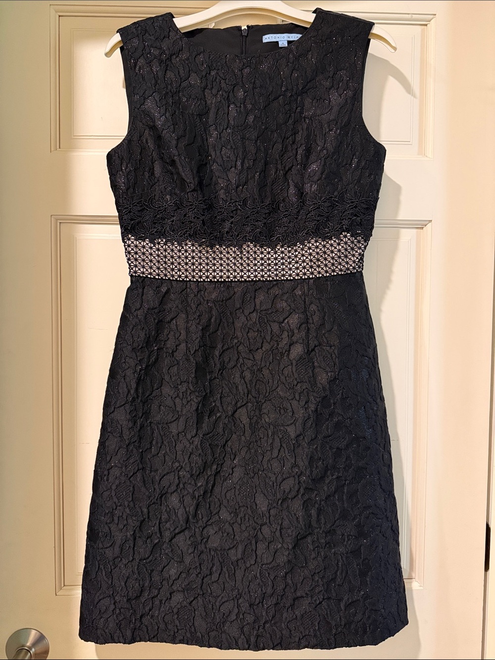 ANTONIO MELANI Black Lace Sheath Dress with Embellished Waist